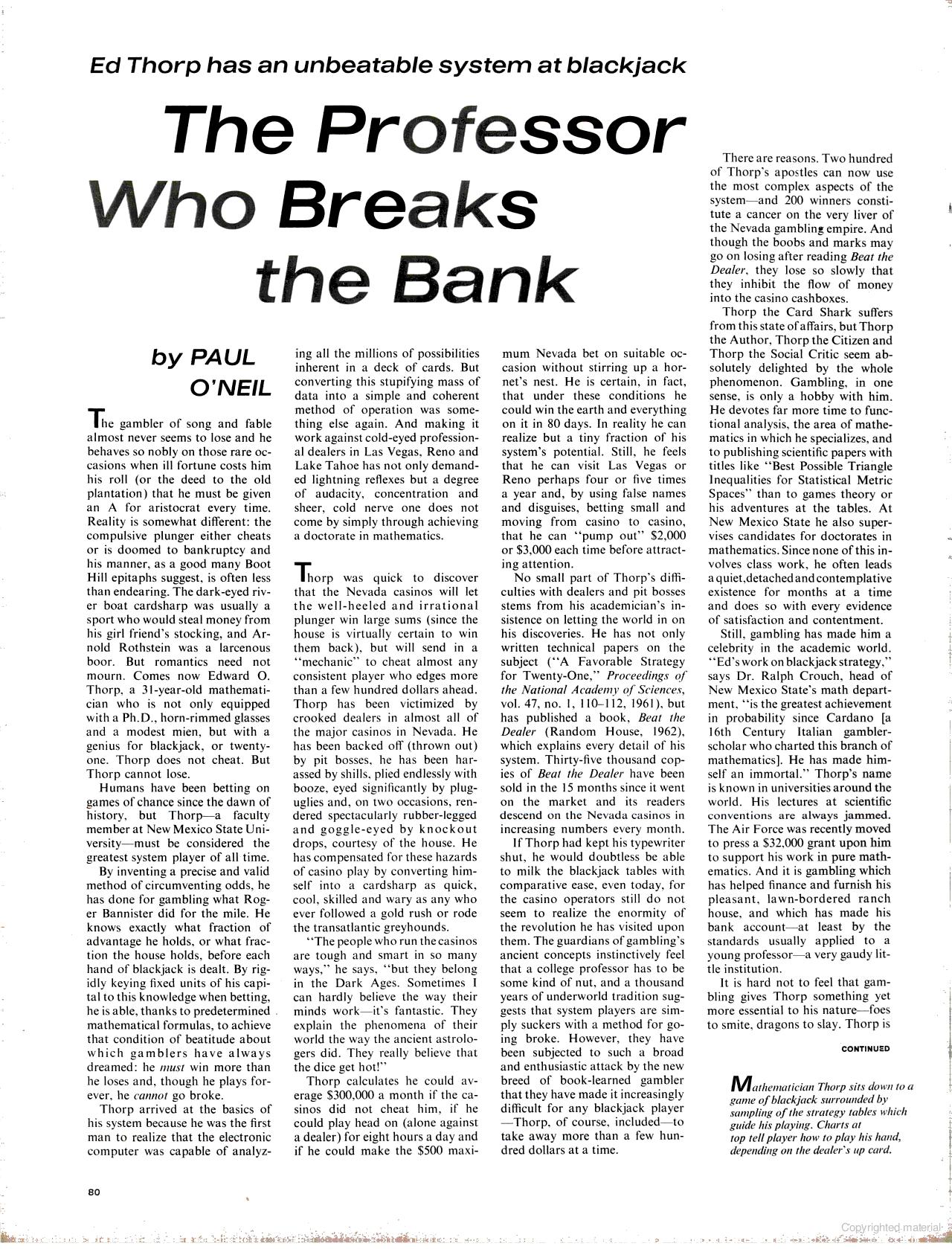 Ed Thorp And Blackjack: Life Magazine 1964 | Mike Cane’s xBlog